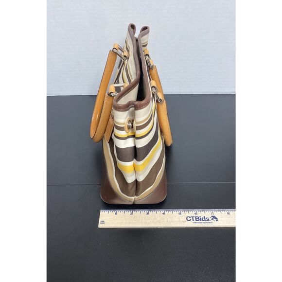 Coach Hampton Canvas Tote Yellow and Brown Stripes - Picture 2 of 9